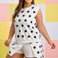 White Plus Size Polka Dot Printed Tank Split Skort 2pcs Outfit