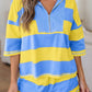 Pink Half Zipper Placket Bracelet Sleeve Top Casual Shorts Set