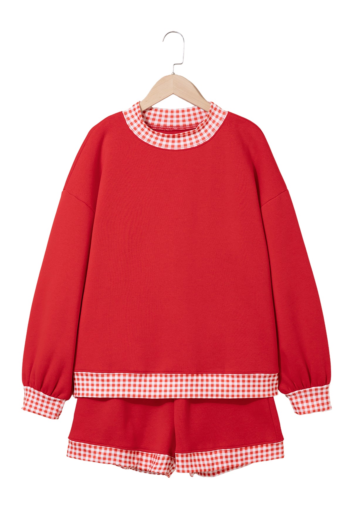 Carrot Gingham Trim Baggy Pullover 2pcs Short Set