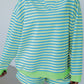Pink Stripe Color Block Detail Long Sleeve Pullover Elastic Waist Pull On Shorts 2pcs Set