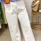 Yellow Solid Color Scalloped Patch Pocket Shift Jeans