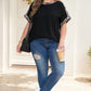 Black Plus Size Leopard Patchwork Round Neck Loose Tee