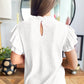Rose Red Solid Color Textured Ruffle Trim Short Sleeve Blouse