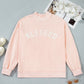 Light Pink BLESSED Embroidered Trim Patch Graphic Plus Size Mock Neck Sweatshirt