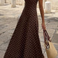 Brown Polka Dot Print Square Neck Sleeveless Vacation Long Dress