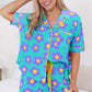 Flower Print Short Sleeve Shirt Pajamas Set