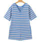 Sky Blue Stripe V Neck Short Sleeve Double Wear Loose Romper