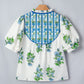 White Floral Print Contrast Trim Tie Neck Blouse