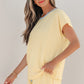 Yellow Cream Soft Ribbed Color Block Trim Casual Short Set