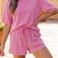 Sky Blue Stripe Raised Rib Loose Tee Drawstring Elastic Waist 2pcs Short Set