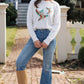 White Drop Shoulder Round Neck Long Sleeve Pullover Sweater