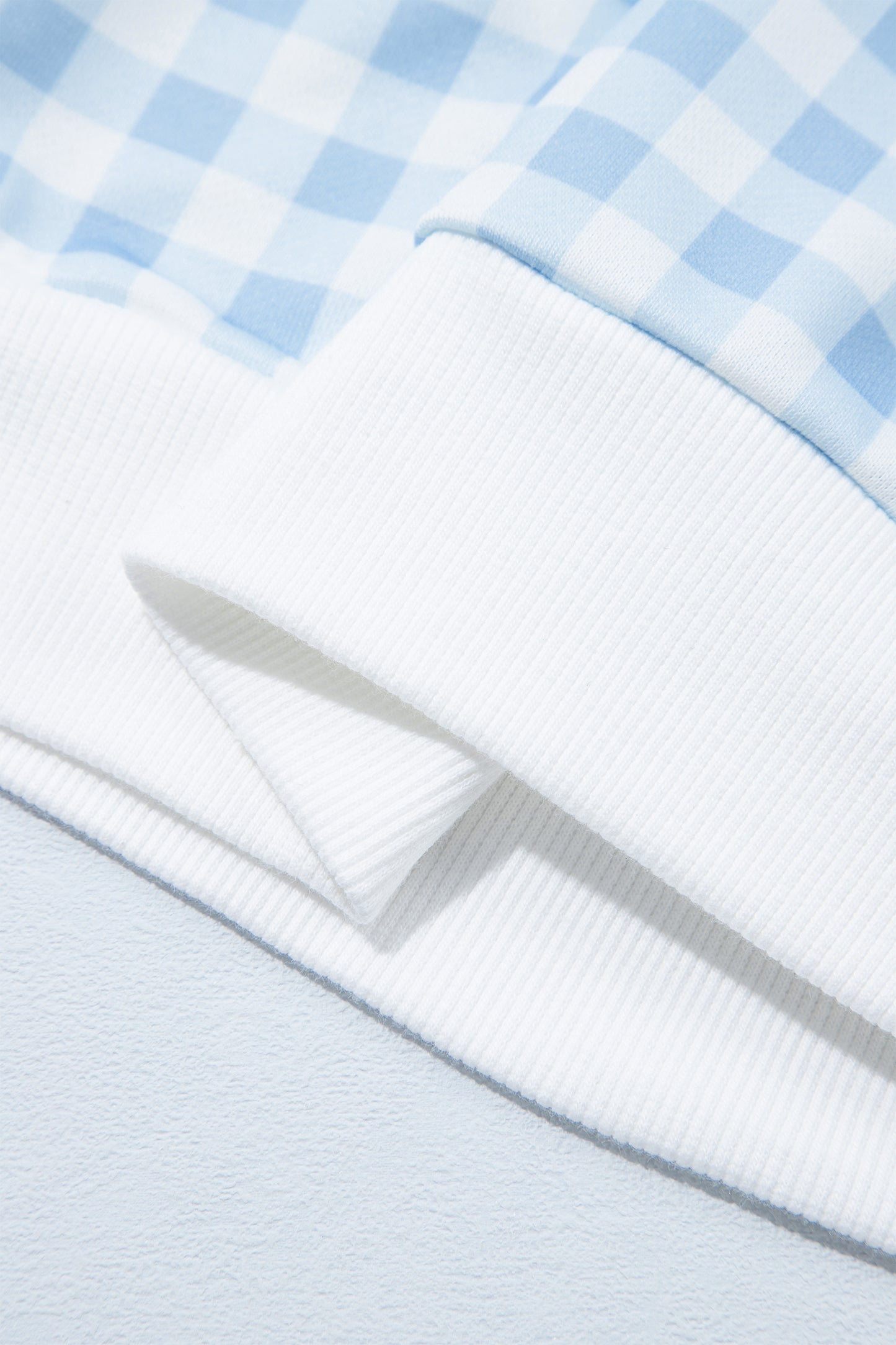 Light Blue Plaid Round Neck Long Sleeve Sweatshirt
