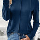Navy Blue Solid Exposed Seam Crew Neck Long Sleeve Top