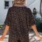 Khaki V Neck Collar Leopard Printed 2pcs Short Set