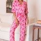 Pink Bow Knot Print Lapel Collar Short Sleeve and Pants Pajamas Set