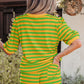 Green Stripe Puff Short Sleeve T Shirt Matching Shorts Set