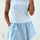 Sky Blue Stripe Slim Tank Contrast Ruffle Mini Skort Set