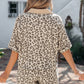 Khaki V Neck Collar Leopard Printed 2pcs Short Set