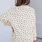Beige Ribbed High Neck Patchwork Floral Print Baggy Pullover Sweatshirt
