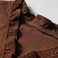 Coffee Solid Color Ruffle Trim V Neck Long Sleeve Button Corduroy Shakcet