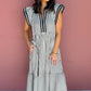 Brown Stripe Plus Size Slit V Neck Tiered Flutter Sleeve Maxi Dress