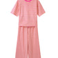 Yellow Stripe Colorblock Trim Crew Neck Loose Tee Drawstring Elastic Waist 2pcs Pant Set