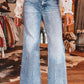 Beau Blue Acid Wash Pocket Detail Flare Jeans