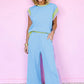 Navy Blue Color Block Detail Casual Two-piece Set