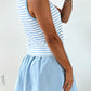 Sky Blue Stripe Slim Tank Contrast Ruffle Mini Skort Set
