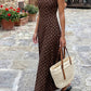 Brown Polka Dot Print Square Neck Sleeveless Vacation Long Dress