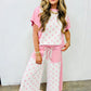 Sky Blue Color Block Patchwork Polka Dot Wide Leg Pant Set