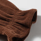 Coffee Solid Color Ruffle Trim V Neck Long Sleeve Button Corduroy Shakcet
