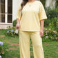 Yellow Cream Solid Color Eyelet Lace Panel Accent Plus Size 2pcs Outfit