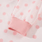 Pink Polka Dot Drop Shoulder Polo Loose Pullover Patch Pocket Casual Shorts Set