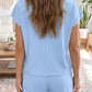 Mist Blue Loose Polo Tee Elastic Waist 2pcs Short Set