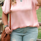 Pink Metallic Gloss Short Batwing Sleeve Plus Size Top