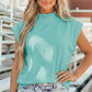 Yellow Solid Color High Neck Cap Sleeve Loose Top