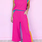 Navy Blue Color Block Detail Casual Two-piece Set
