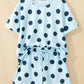 Pink Polka Dot Print Loose Tee Drawstring Elastic Waist Short Set