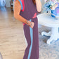 Navy Blue Color Block Detail Casual Two-piece Set
