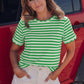 Black Stripe Scalloped Trim Round Neck T Shirt