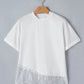 White Asymmetric Lace Hem Patchwork Tee