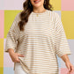 Apricot Stripe Plus Size Textured Patchwork Detail Half Sleeve Top
