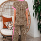 Brown Contrast Trim Leopard Top and Pant Set