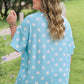 Sky Blue Twisted Rib Polka Dot Print Plus Size T Shirt