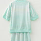 Green Stripe Ribbed Color Block Trim Half Sleeve Top Mini Skort 2pcs Outfit