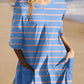 Sky Blue Stripe V Neck Short Sleeve Double Wear Loose Romper