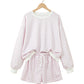 Pink Plaid Baggy Pullover Drawstring Casual Shorts 2pcs Outfit