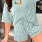 Sky Blue Stripe Raised Rib Loose Tee Drawstring Elastic Waist 2pcs Short Set