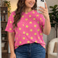 Sky Blue Twisted Rib Polka Dot Print Plus Size T Shirt